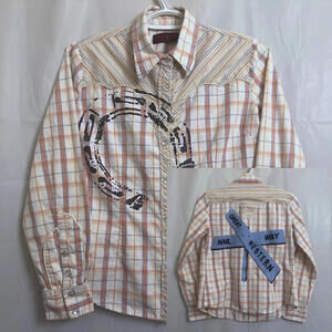 Raw7 Raw 7 Button Up Shirt Women's Medium M Multicolor Plaid Hand Embroidered